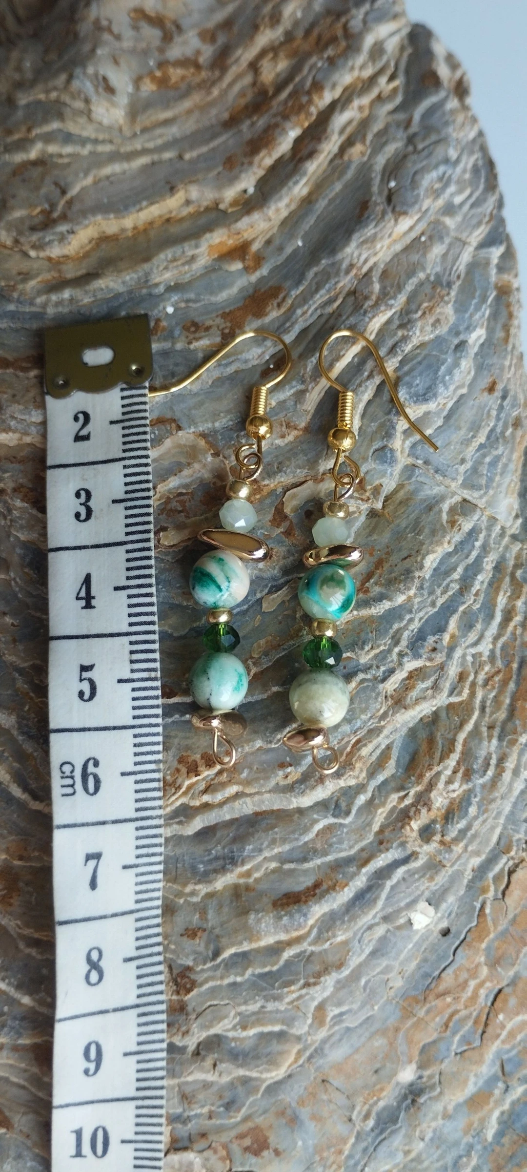🍀🧿🪨Preciosos Pendientes de Angelita Verde y Hematitas Naturales chapadas en Oro💛🍀🧿 – photo 8